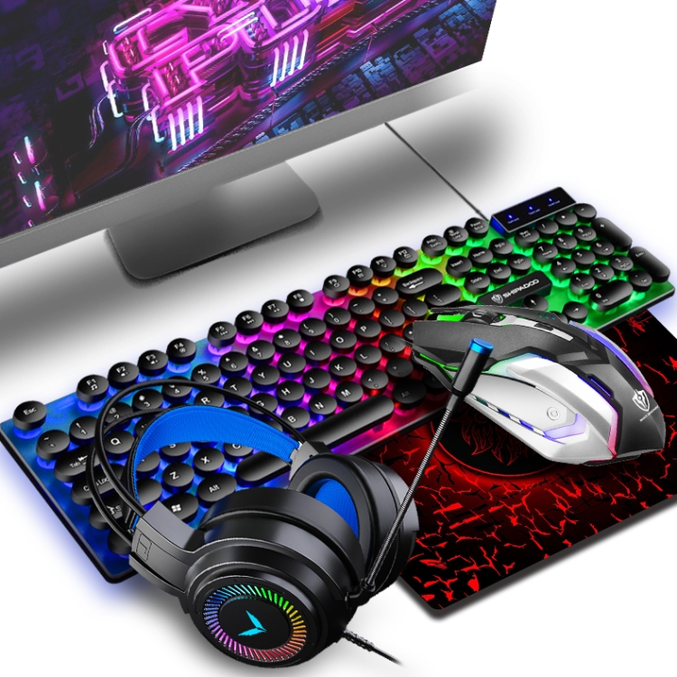 

Shipadoo LD-122 4 in 1 Girly Glowing Keyboard + Mouse + Earphone + Mouse Pad Set(Black Punk)