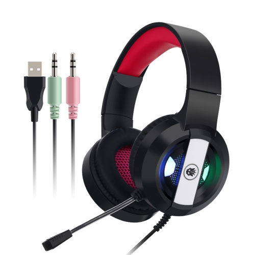 

Salar S300 RGB Luminous Wired Computer Online Game Headset, Colour: 3.5mm + USB Black Red