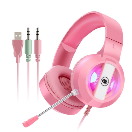 

Salar S300 RGB Luminous Wired Computer Online Game Headset, Colour: 3.5mm + USB 3 Plug Pink