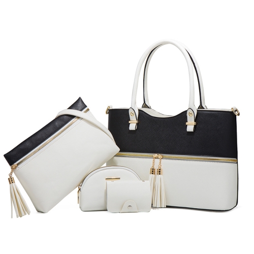 

21501 4 in 1 PU Leather Ladies Diagonal Handbag(White Black)