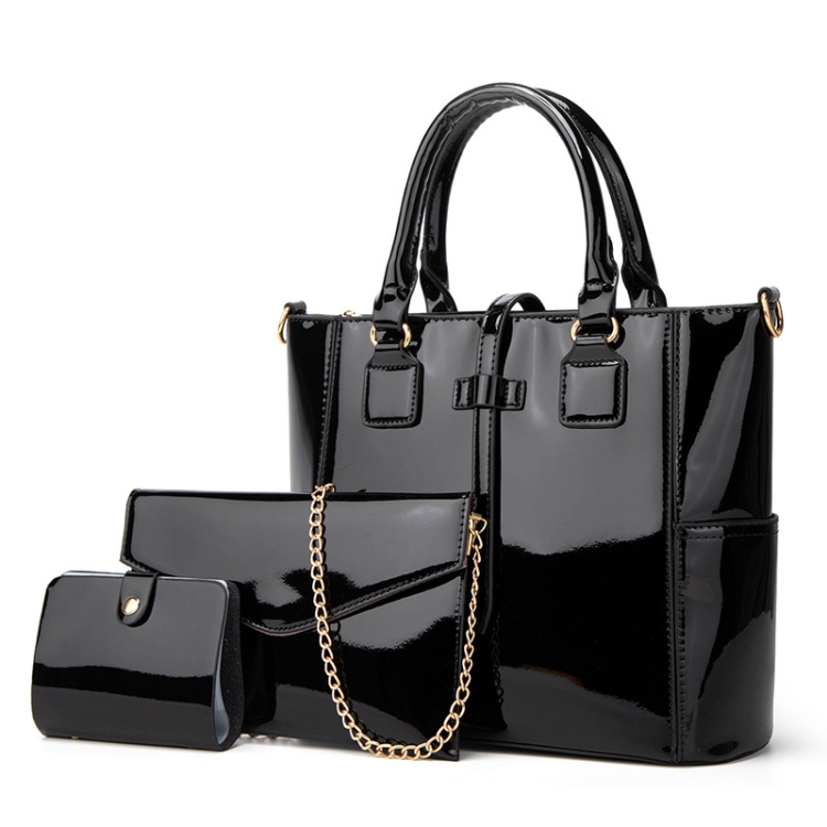 

B009 3 in 1 Fashion Patent Leather Messenger Handbags Large-Capacity Bags(Black)