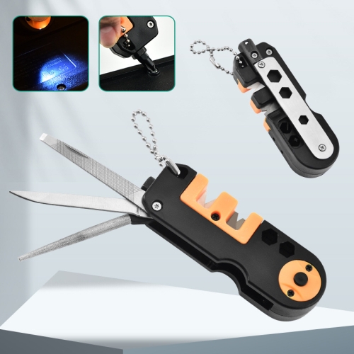 

Outdoor Portable Multi-Function Survival Tool Knife Sharpener With Lighting(Black Orange)