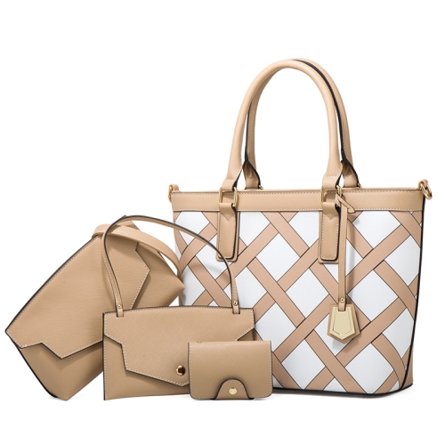 

21518 4 in 1 Grid Pattern Diagonal Handbag Large-Capacity Fashionable Bags(Khaki)