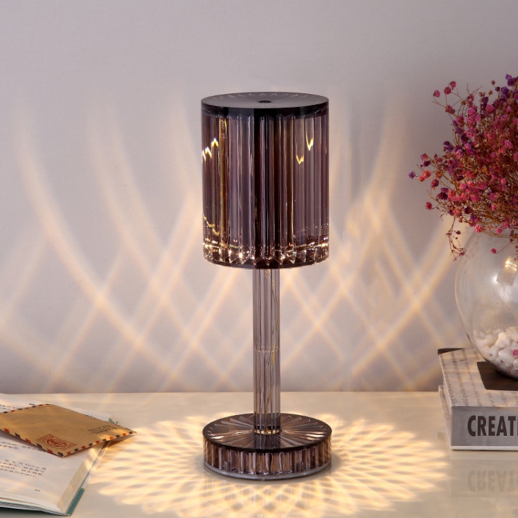 

USB Charging Touch Diamond Crystal Table Lamp, Specification: USB Charging(Tri-tone Light)(Smoky Gray)