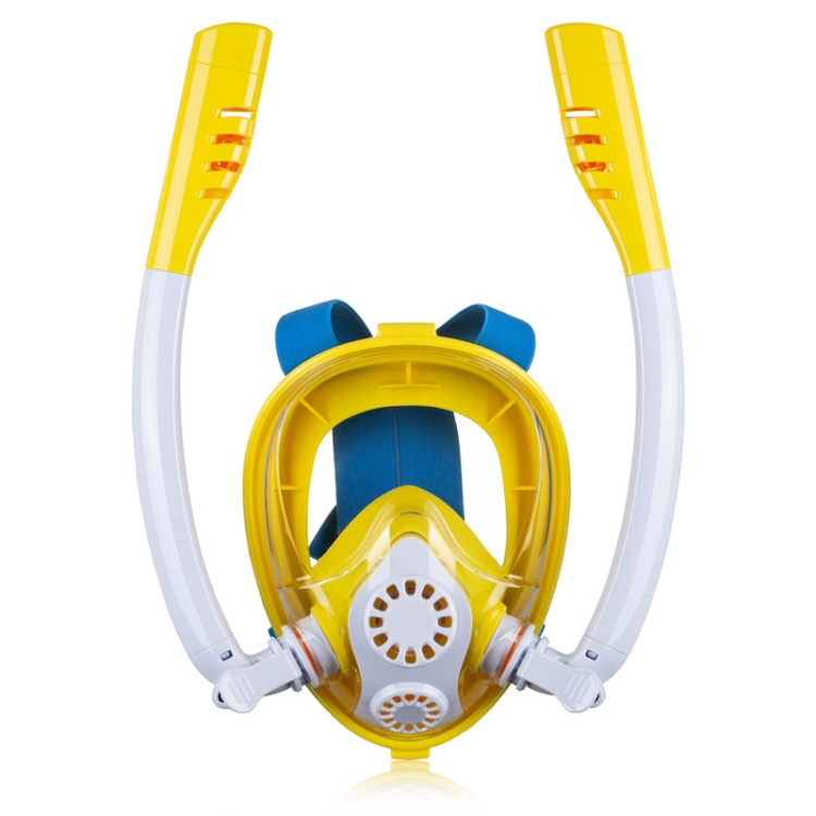 

Kids Double Tube Full Dry Silicone Diving Snorkeling Mask Swimming Glasses, Size: XS(White Yellow)