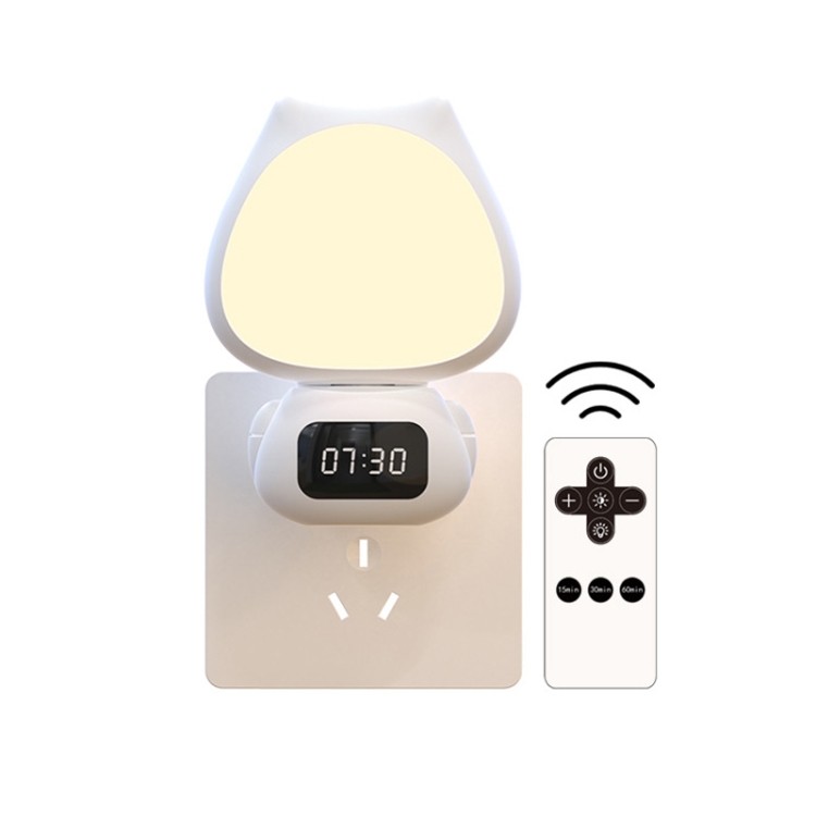 

Cat Rotatable Remote Control Night Light with Time Display, CN Plug(3-Colors Light)