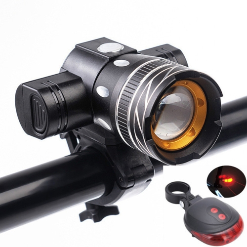

7602 LED USB Charging Telescopic Zoom Bicycle Front Light, Specification: Headlight + Laser Taillight
