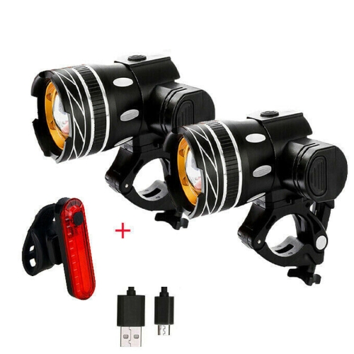 

7602 LED USB Charging Telescopic Zoom Bicycle Front Light, Specification: 2 Headlight + 056 Taillight