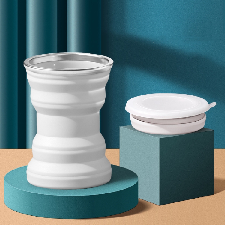 

AK1313 320ml Portable Silicone Folding Water Cup With Lid(White)