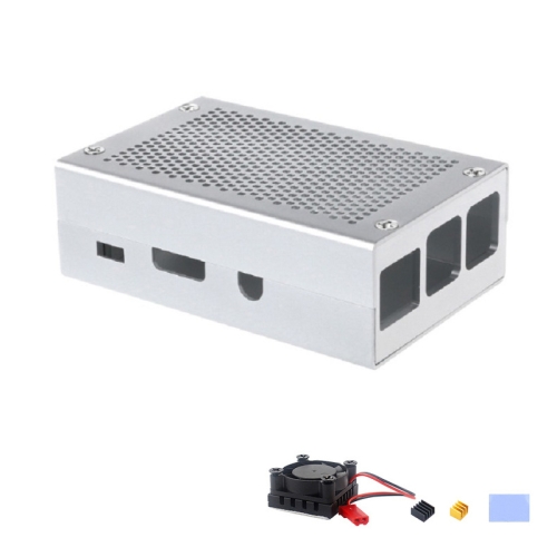 

Aluminum Alloy Shell Grid Cooling Box For Raspberry Pi 3 Model B Pi 2/B + Silver with Fan