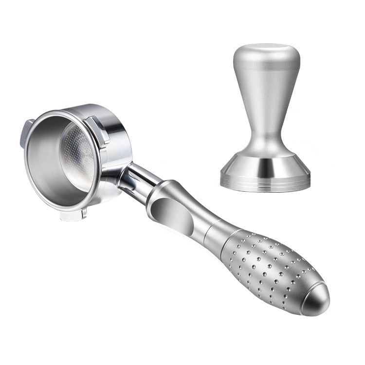 

TSPH54 Three-Ear Alloy Stainless Steel Coffee Bottomless Handle For Bofu 8 Series, Style: Silver + Powder Bowl + Compactor