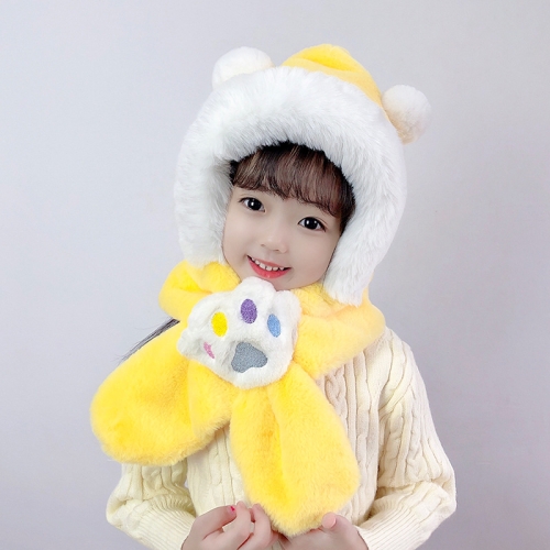 

Winter Children Plush Cartoon Cat Paw Hat and Scarf Integrated, Size: About 50-54cm(Yellow)