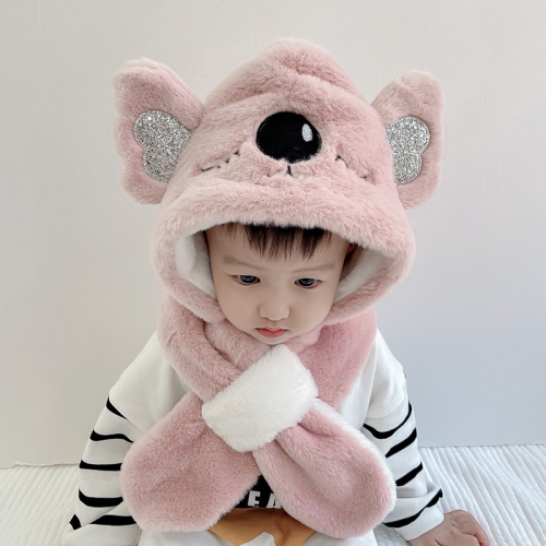 

Infant Plush Cartoon Love-heart Ear Hat Scarf Integrated, Size: About 48-54cm(Pink)