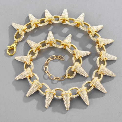 

NL110 Spiked Thorns Studded With Diamonds Hip-Hop Cuban Necklace, Size: 20cm (Gold)