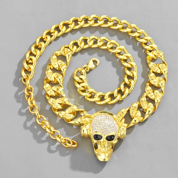 

NL110 Heavy Metal Rock Hip Hop Rap Skull Necklace(Gold)