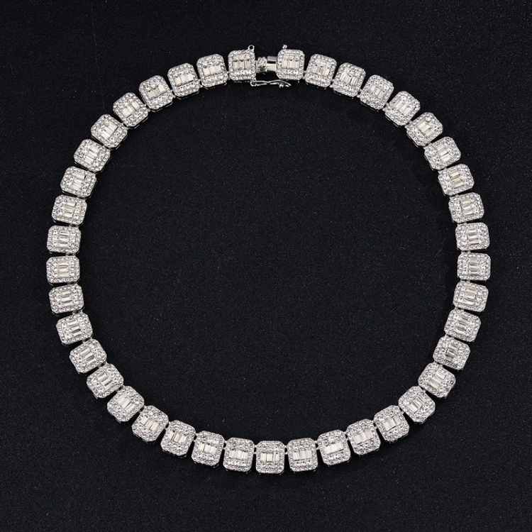 

NL075H Street Hip Hop Square Rock Candy Necklace Bracelet, Size: 45cm (Silver)