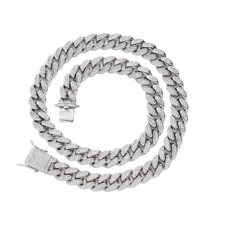 

NL016 Hip-Hop Alloy Full Diamond Cuban Necklace, Size: 55cm (Silver)
