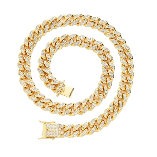 

NL016 Hip-Hop Alloy Full Diamond Cuban Necklace, Size: 60cm (Gold)