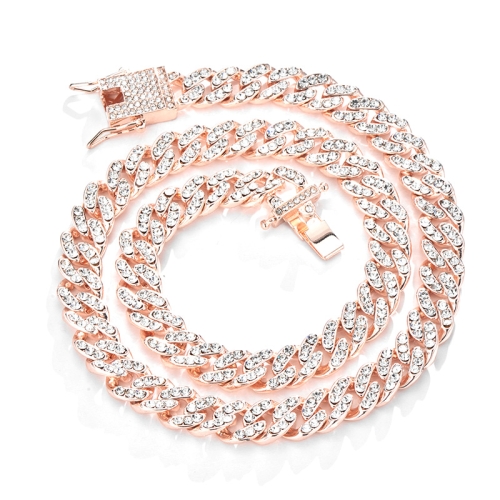 

NL016 Hip-Hop Alloy Full Diamond Cuban Necklace, Size: 60cm (Rose Gold)