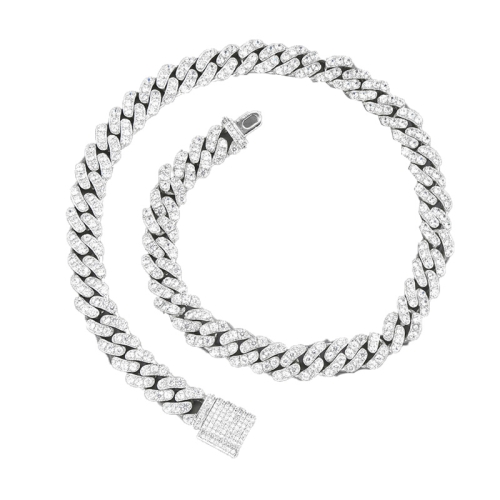 

NL023 11mm Zircon Hip Hop Necklace, Size: 20cm (Silver)
