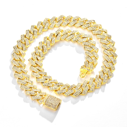 

NL023 11mm Zircon Hip Hop Necklace, Size: 20cm (Gold)
