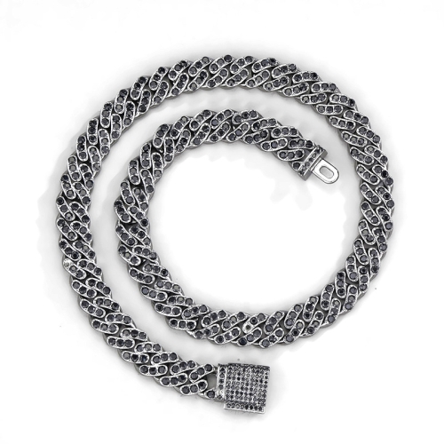 

NL023 11mm Zircon Hip Hop Necklace, Size: 45cm (Black)