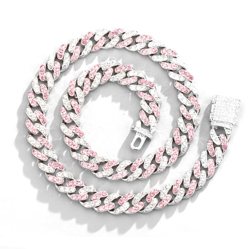 

NL023 11mm Box Buckle Hip Hop Necklace, Size: 18cm (Pink White)