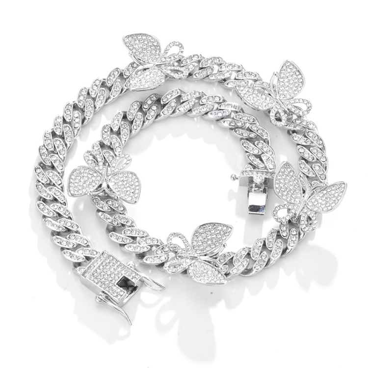 

NL035 Butterfly Rap Cuban Necklace, Size: 16cm (Silver)