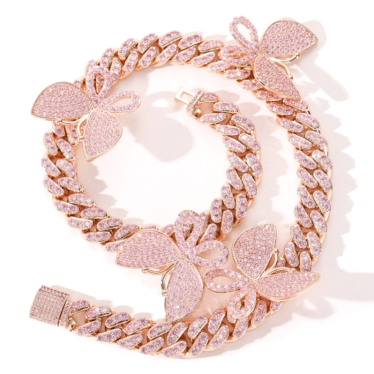 

NL035 Butterfly Rap Cuban Necklace, Size: 50cm (Rose Gold)