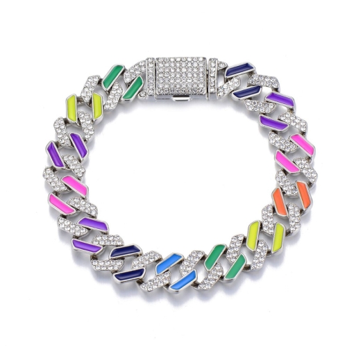 

NL007 12mm Rhombus Colorful Full Diamond Necklace, Size: 16cm (White)