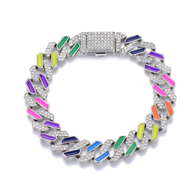 

NL007 12mm Rhombus Colorful Full Diamond Necklace, Size: 18cm (White)