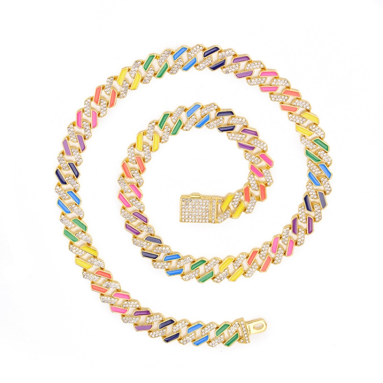 

NL007 12mm Rhombus Colorful Full Diamond Necklace, Size: 16cm (Gold)