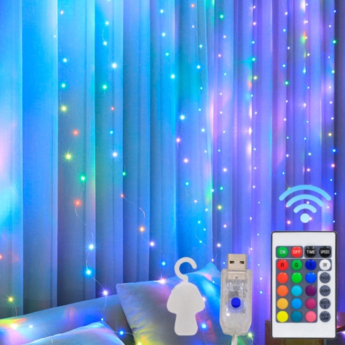 

3m x 3m 300 LEDs RGB 16 Color-Changing Copper Wire Curtain String Lights