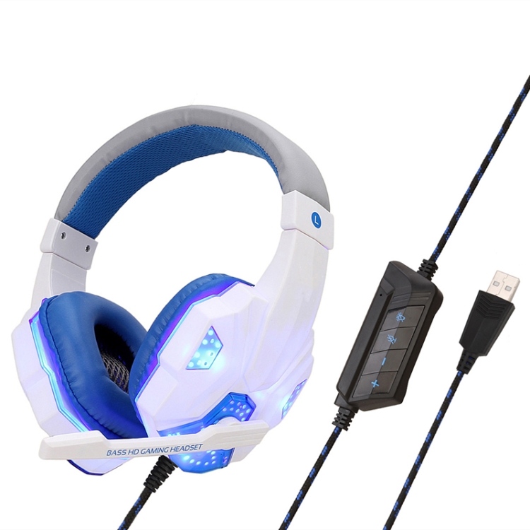 

Soyto SY830 Computer Games Luminous Wired Headset, Color: 7.1 Channel USB (White Blue)
