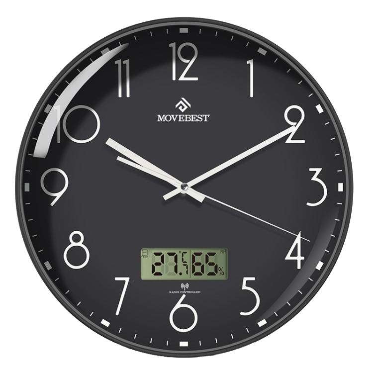 

MOVEBEST 12 Inch Living Room Wall Clock Home Plastic Watch, Style: G2001-L Black Surface Black Frame