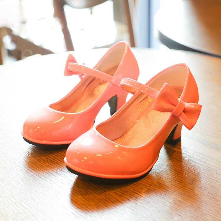

Autumn Girls Leather Shoes Bowknot High Heels Soft Soled Non-Slip Princess Shoes, Size:35(Pink)