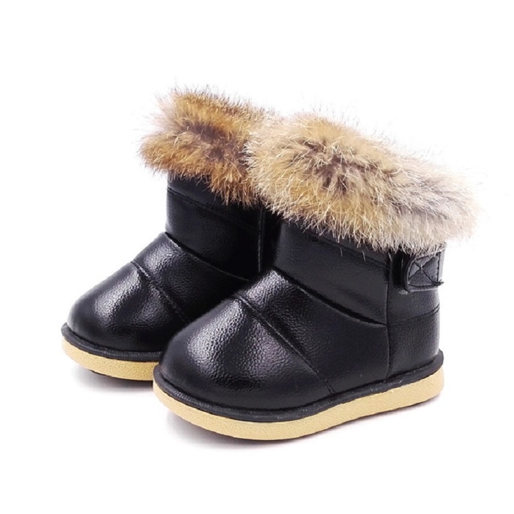 

Girls Plush Warm Snow Boots Flat Shoes, Size:23(Black)