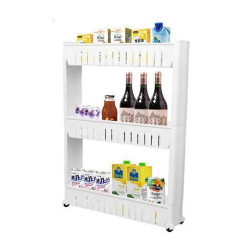 

Multipurpose Bathroom Storage Rack Shelf Multi-layer Refrigerator Side Shelf with Removable Wheels(Three Layer White)