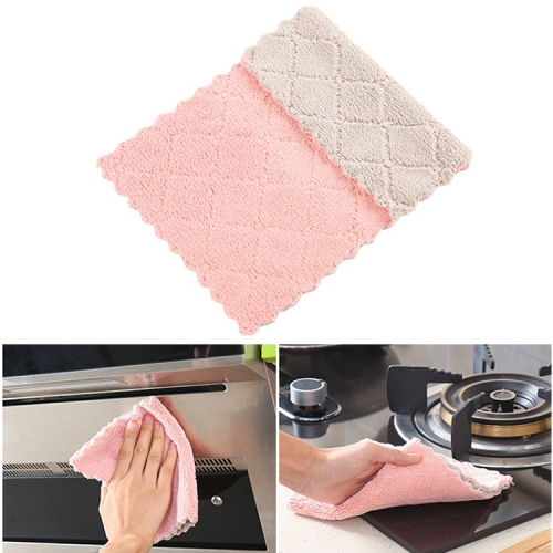 

3 PCS Household Kitchen Towels Absorbent Thicker Double-layer Microfiber Wipe Table Kitchen Towel Cleaning Dish Washing Cloth(Pink Coffe)