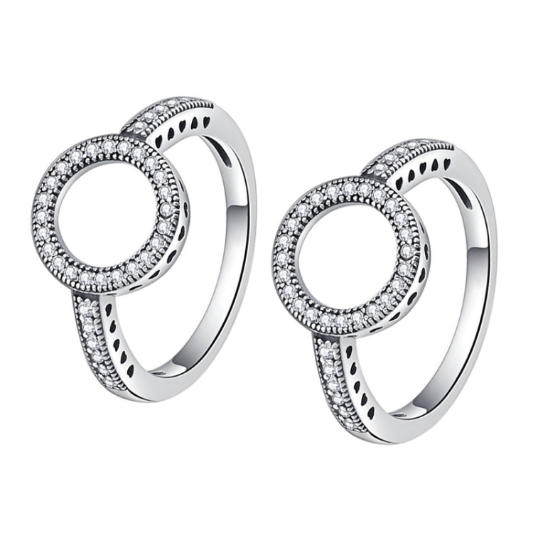 

2 PCS Real 925 Sterling Silver Lucky Circle Diamond Halo Rings, Ring Size:8(White)