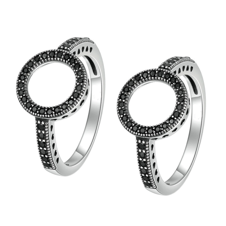 

2 PCS Real 925 Sterling Silver Lucky Circle Diamond Halo Rings, Ring Size:9(Black)
