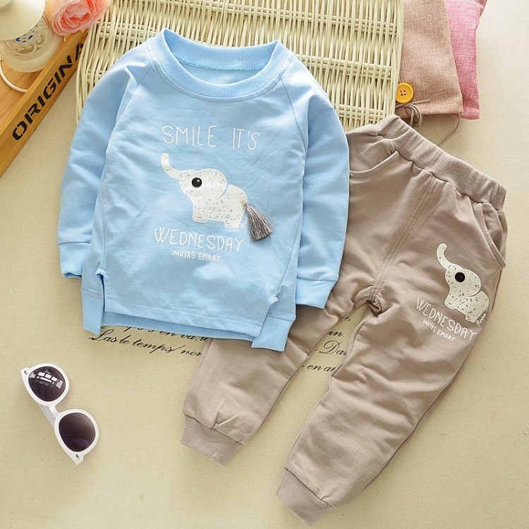 

Autumn Long Sleeves Tops and Trousers Sets Cartoon Elephent Children Clothing, Kid Size:80cm(Light Blue)