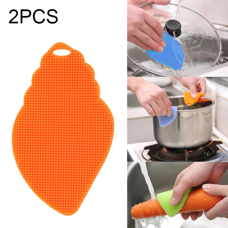

2 PCS Silicone Cleaning Brush Magic Dish Cleaning Sponges Pan Cleaner Brush(Orange)
