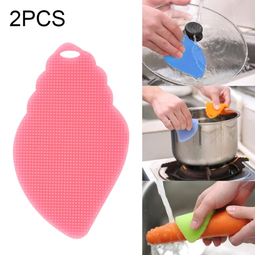 

2 PCS Silicone Cleaning Brush Magic Dish Cleaning Sponges Pan Cleaner Brush(Pink)