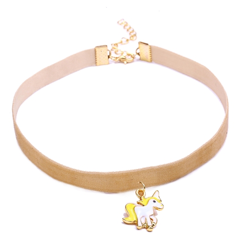 

Women Animal Unicorn Lace Choker Necklace Pendant(Brown)