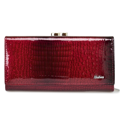 

Crocodile Leather Ladies Clutch Bag Long Zipper Wallet Purse(Wine Red)