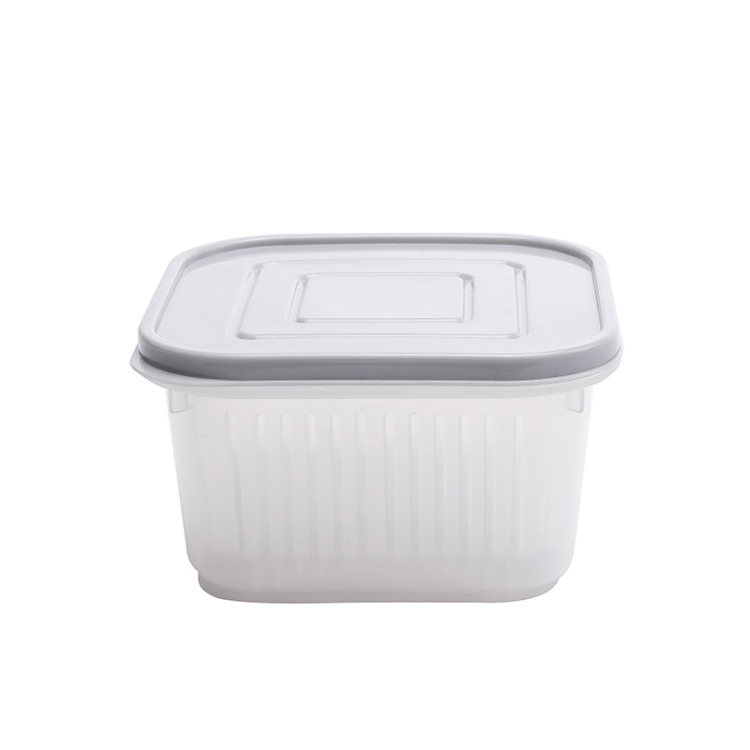 

Plastic Square Ingredients Refrigerator Box Scallion Fresh Box Drain Storage Box with Lid(Gray)