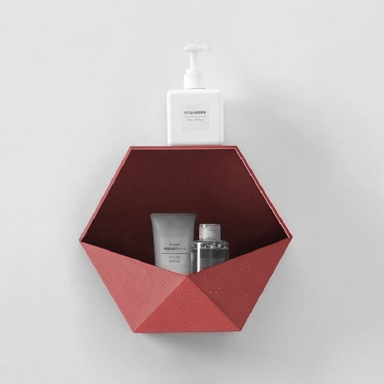 

Geometric Hexagonal Wall Shelf Decoration Bathroom Wall Hanging Storage Rack(Red)