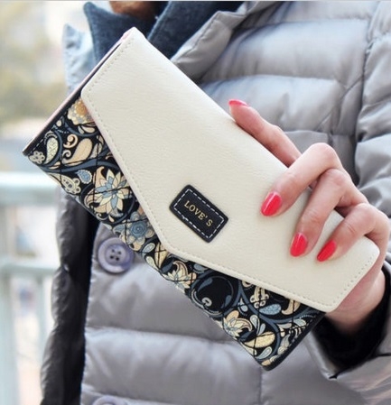

Long Leather Floral Pattern Wallets Coin Purses Money Bag for Women(Black)