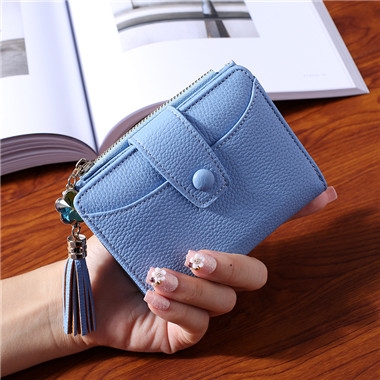 

Simple Short Zipper Buckle Card Package Wallet for Ladies(Watercolor Blue)